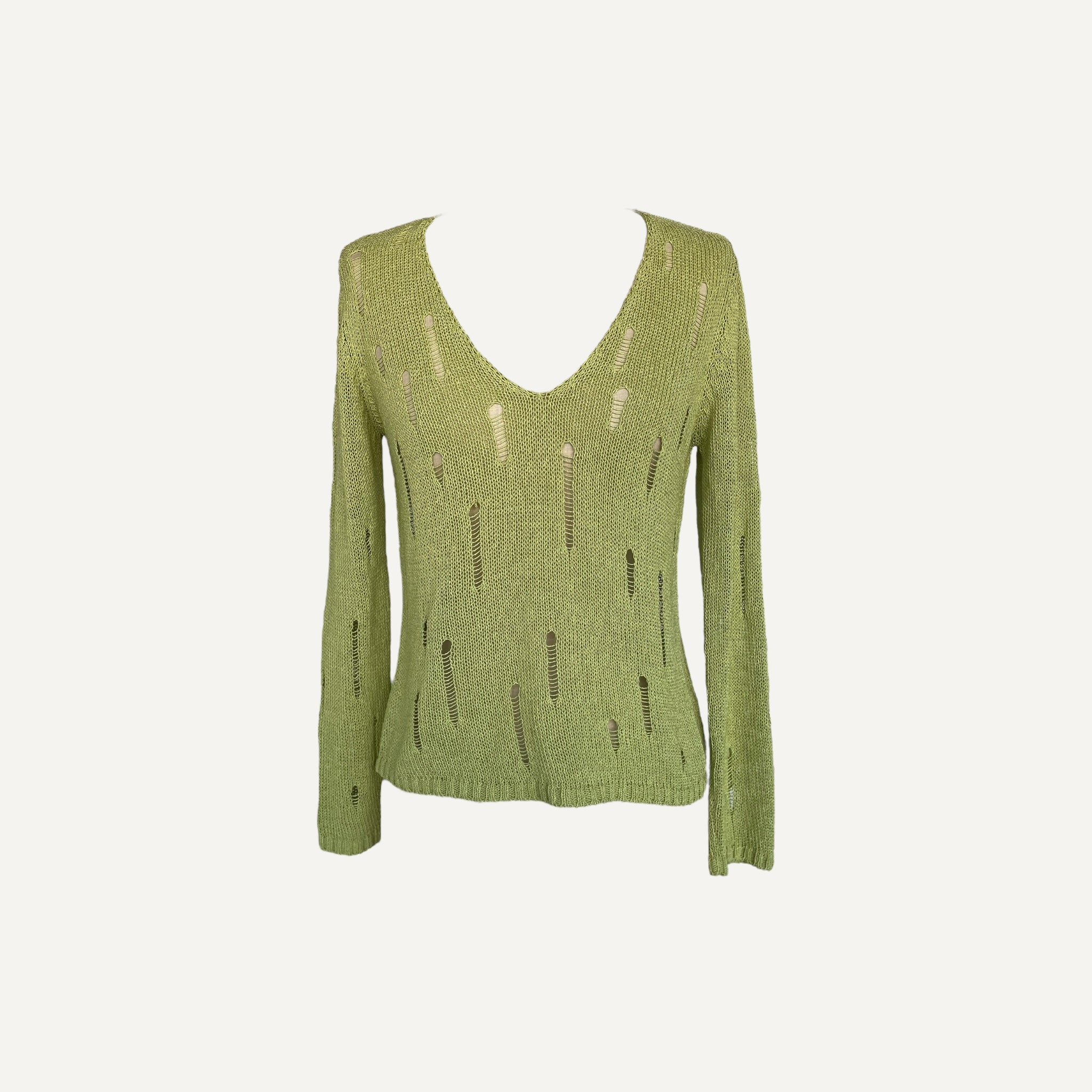 Vintage Lime Green Peruna Distressed Open Knit Long Sleeve Y2K 2000s Medium - Image 3