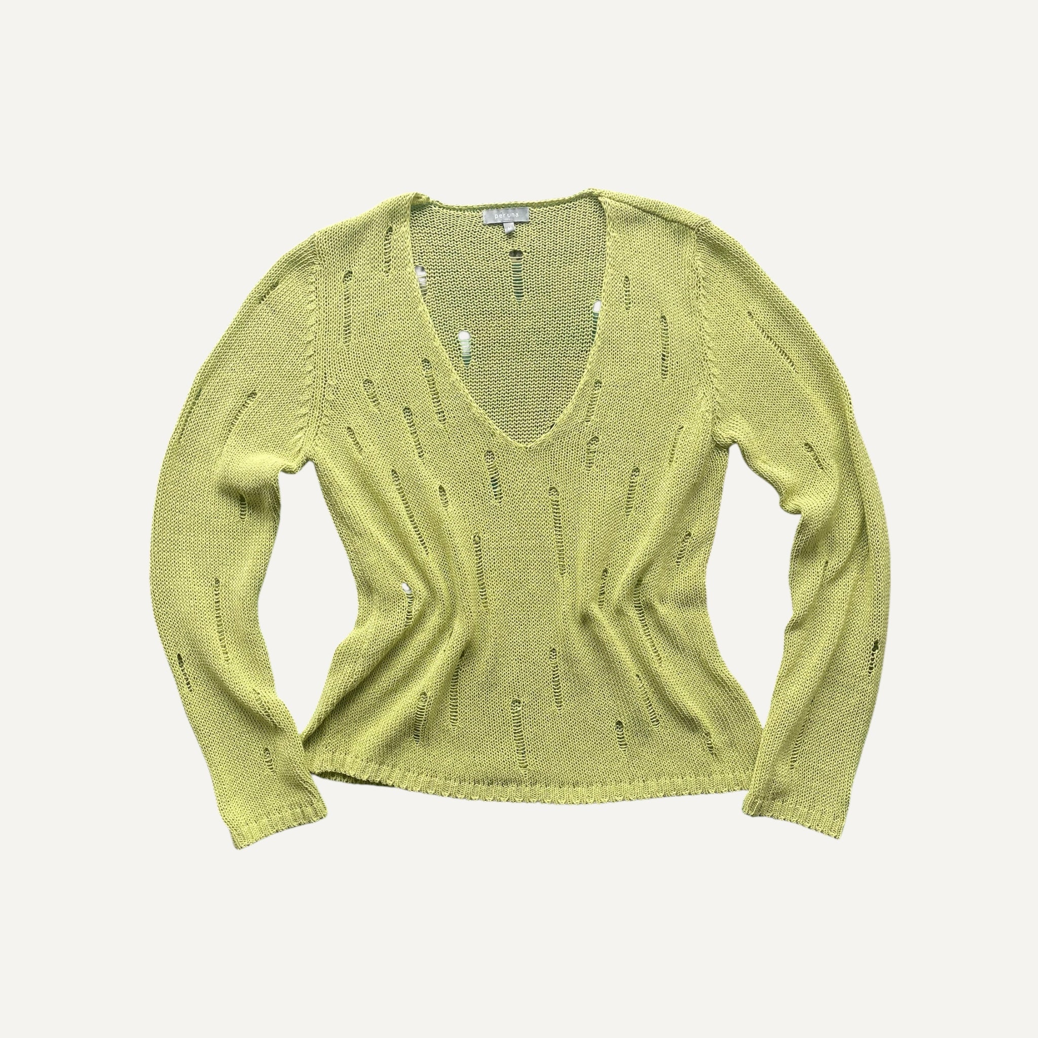 Vintage Lime Green Peruna Distressed Open Knit Long Sleeve Y2K 2000s Medium - Image 4