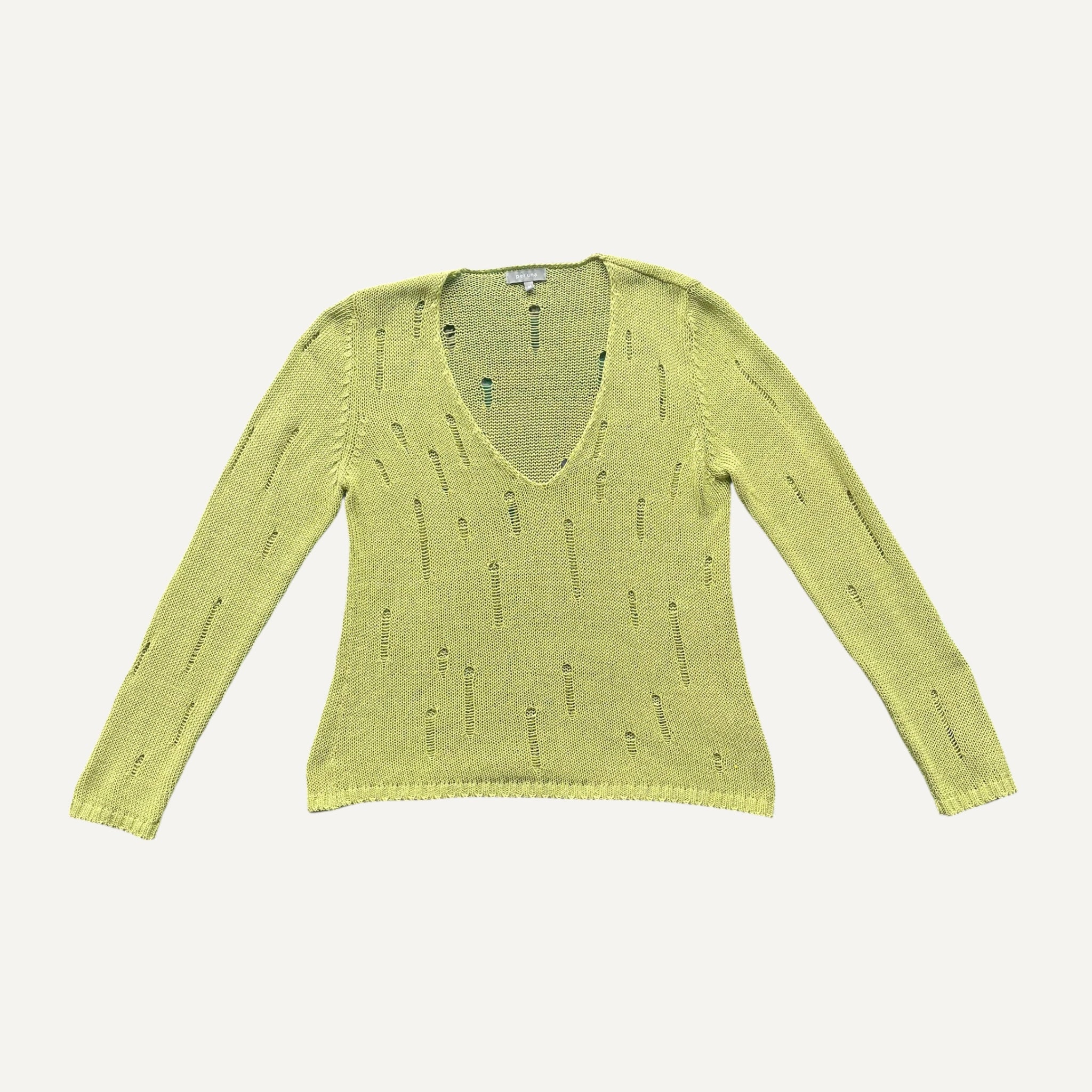 Vintage Lime Green Peruna Distressed Open Knit Long Sleeve Y2K 2000s Medium - Image 6