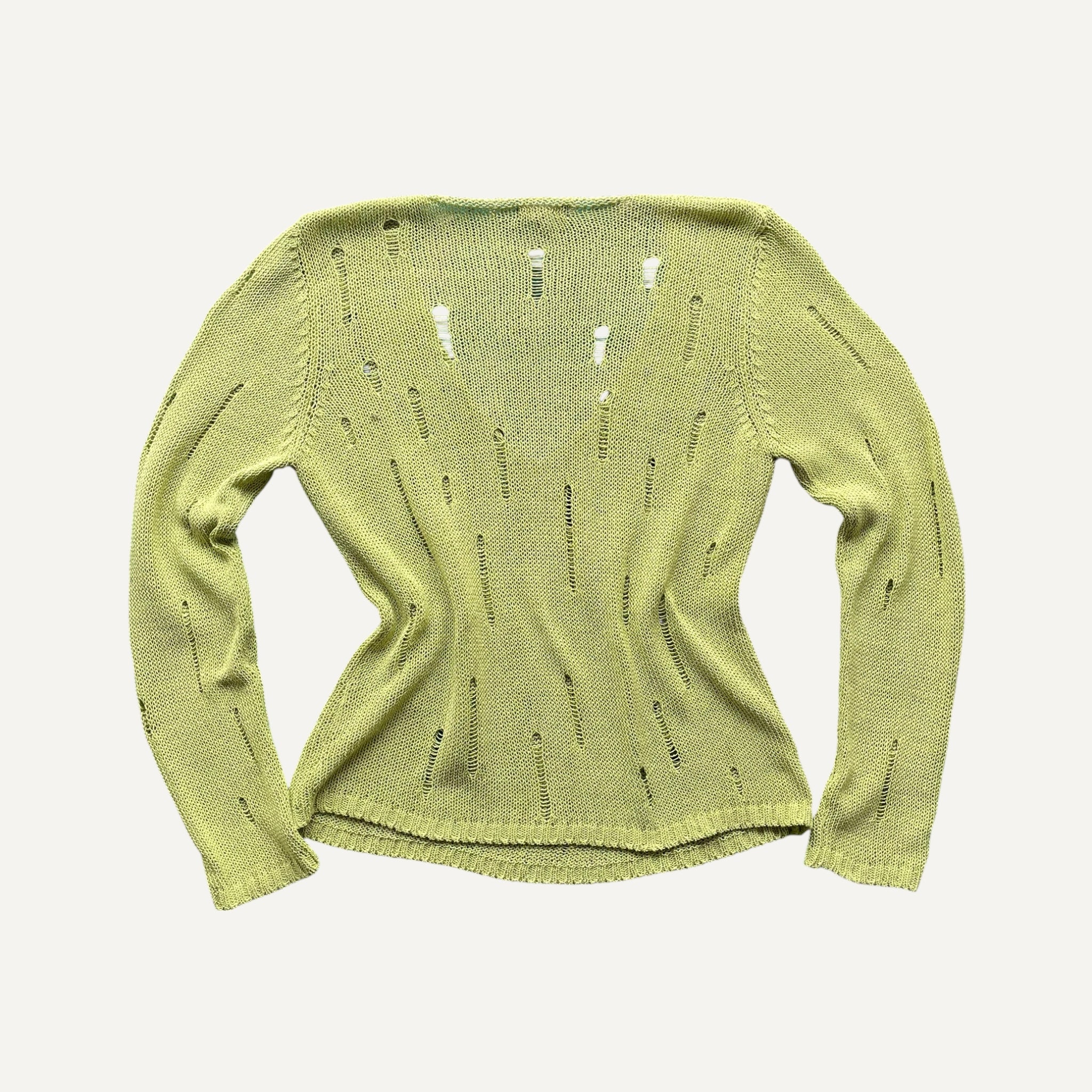 Vintage Lime Green Peruna Distressed Open Knit Long Sleeve Y2K 2000s Medium - Image 8