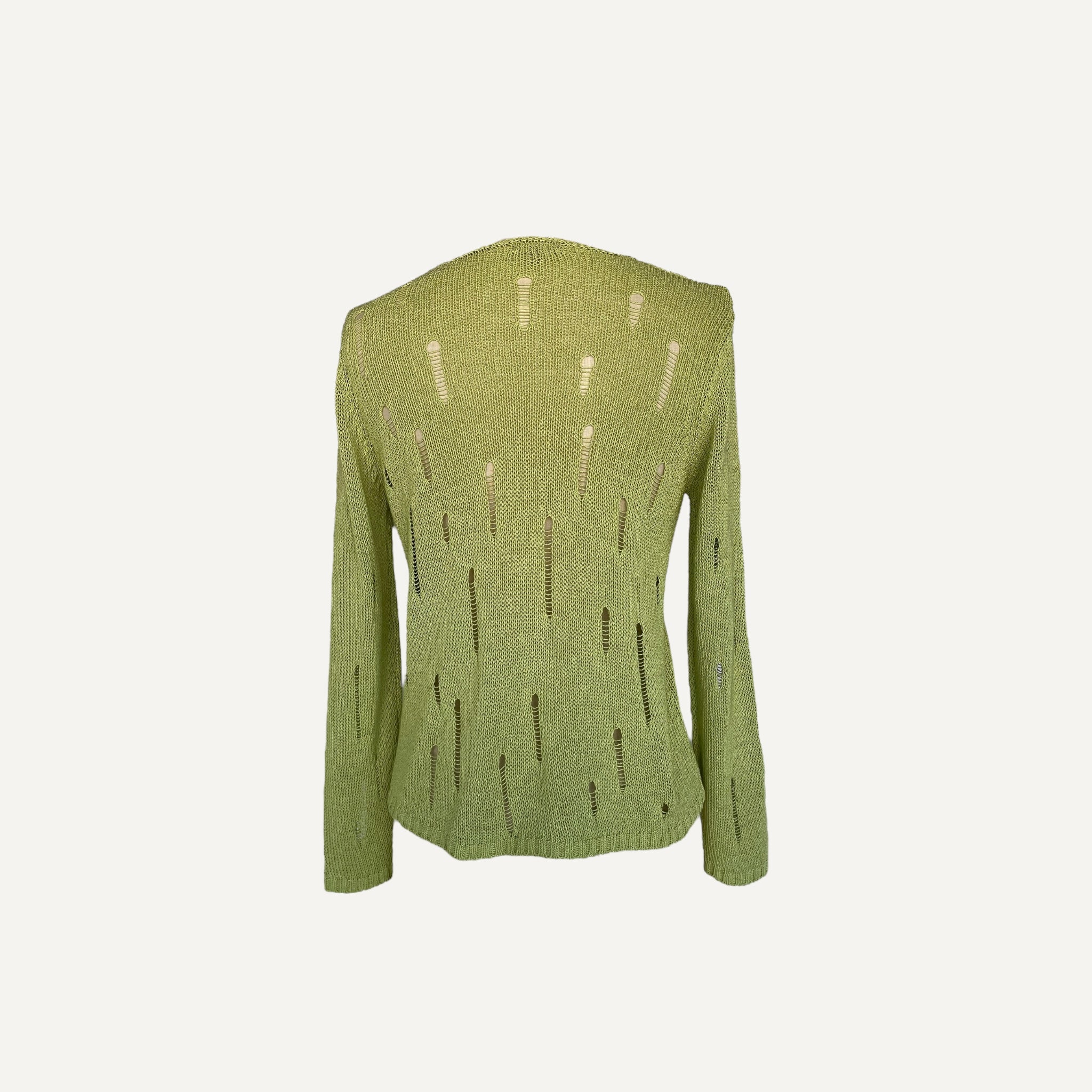 Vintage Lime Green Peruna Distressed Open Knit Long Sleeve Y2K 2000s Medium - Image 9