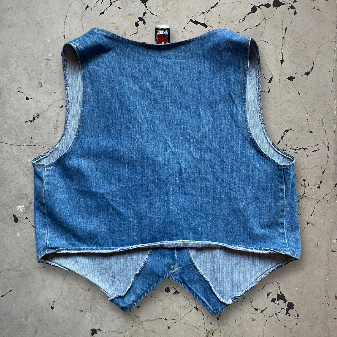 Vintage 1990s Disney Minnie and Mickey Mouse Print Denim Waistcoat - Image 6