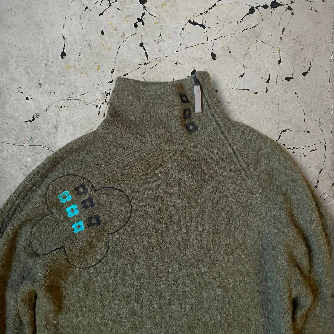 Vintage 90s Khana Beach Khaki Green 1/4 Zip Jumper - Image 3