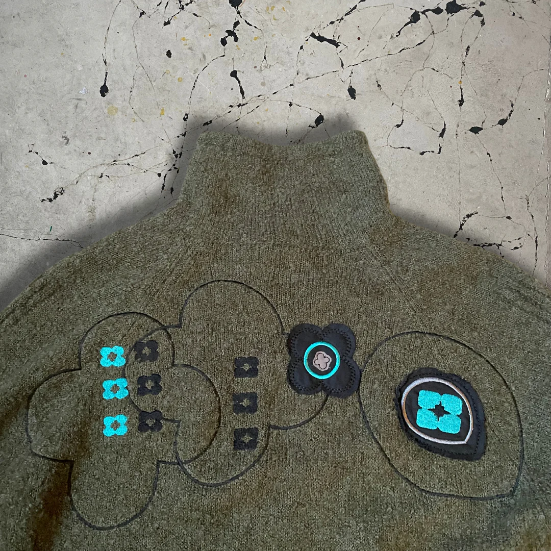 Vintage 90s Khana Beach Khaki Green 1/4 Zip Jumper - Image 4