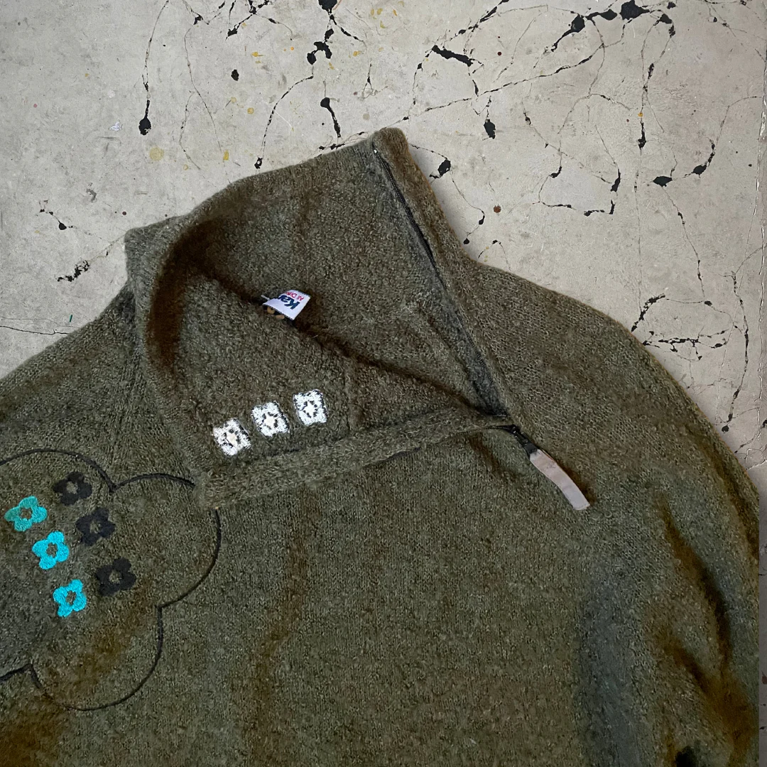 Vintage 90s Khana Beach Khaki Green 1/4 Zip Jumper - Image 5