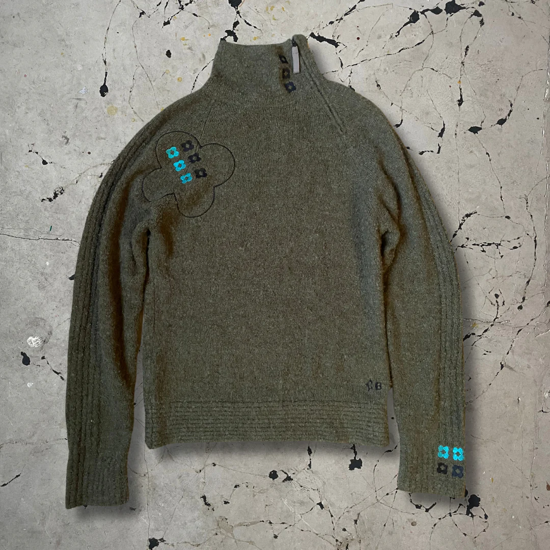 Vintage 90s Khana Beach Khaki Green 1/4 Zip Jumper - Image 6