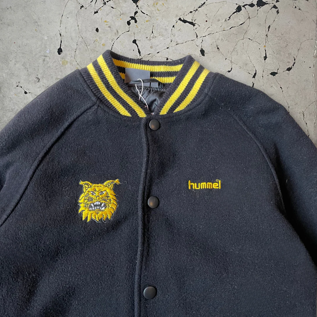 Vintage Black and Yellow Hummel Wool Varsity Letterman Baseball Jacket - Image 3