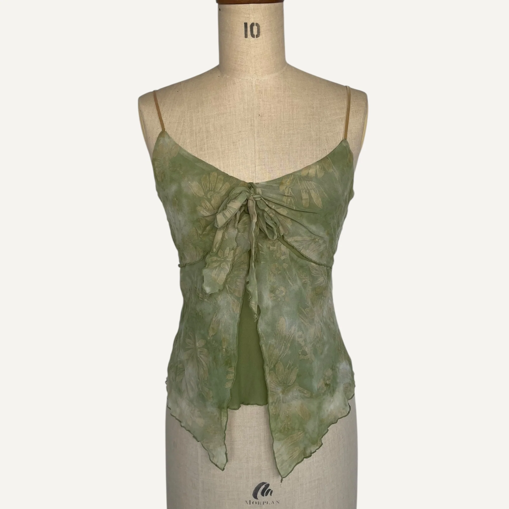 Vintage y2k 00s 90s Principles Green Floral Whimsical Floaty Cami - Image 3