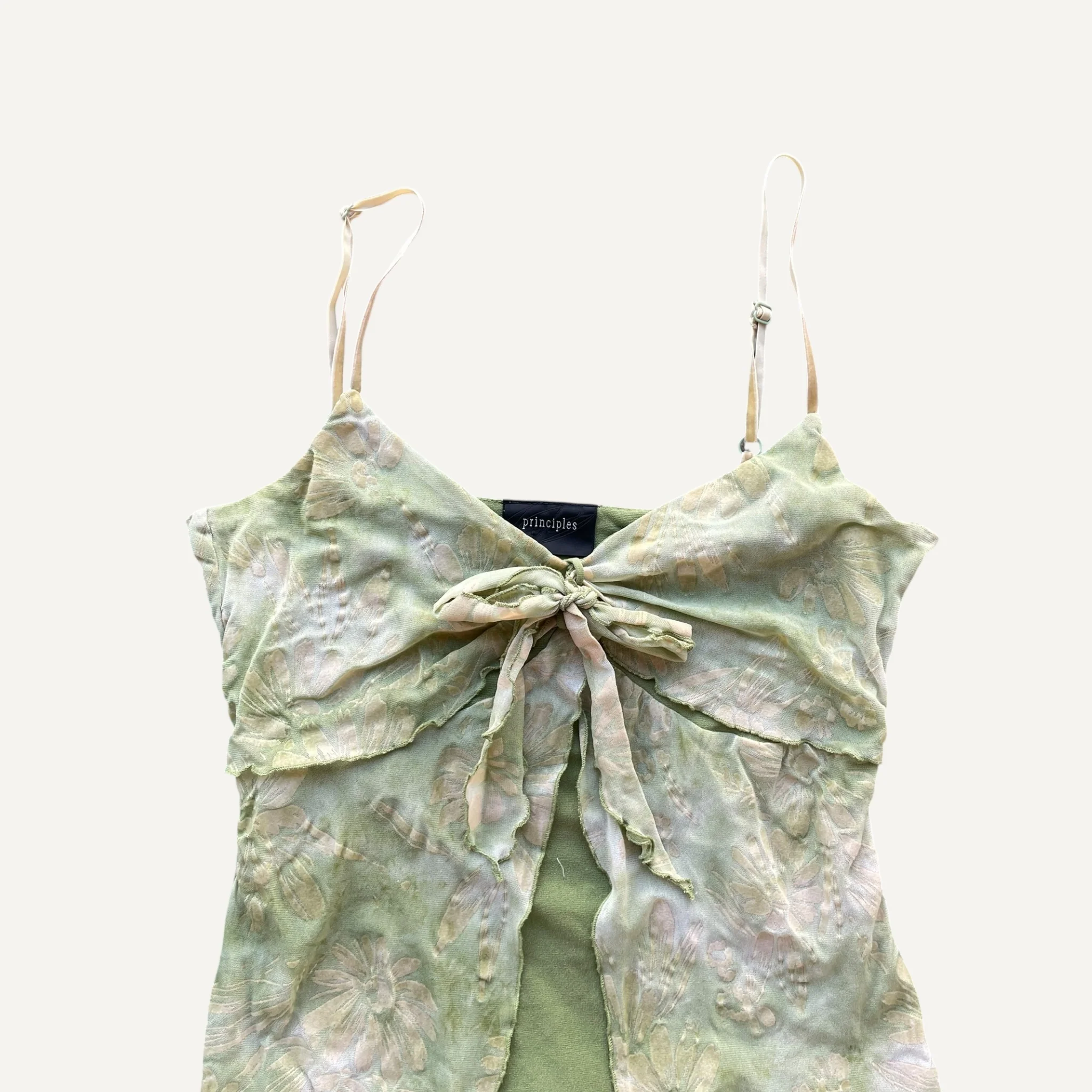 Vintage y2k 00s 90s Principles Green Floral Whimsical Floaty Cami - Image 7