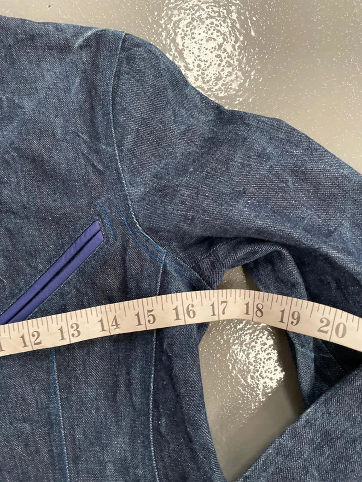 Vintage y2k Denim biker jacket with blue leather waistband and trim - Image 5