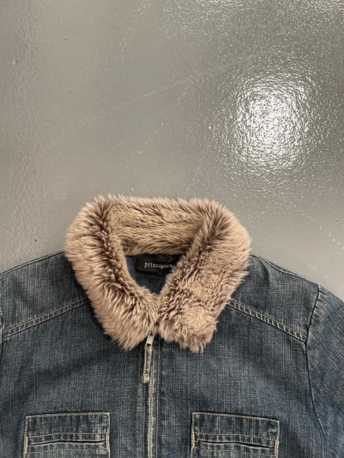Vintage Y2K principles denim zip up jacket with faux fur trim - Image 3