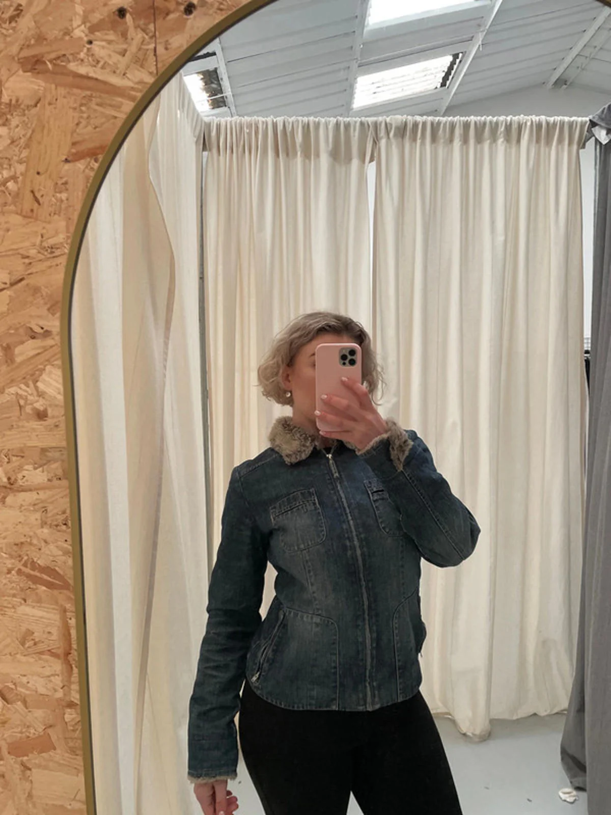 Vintage Y2K principles denim zip up jacket with faux fur trim - Image 7