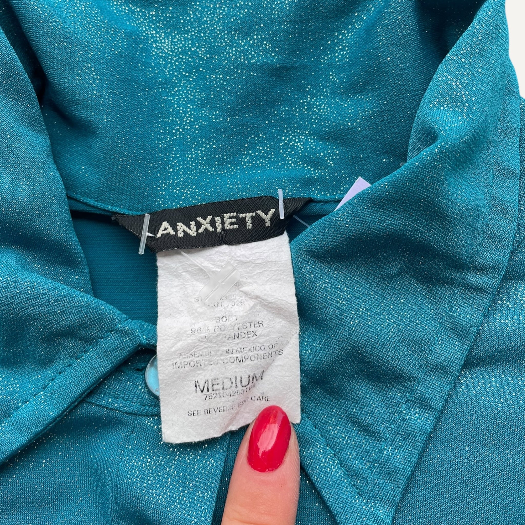 Vintage Y2k Teal Blue Sparkly Flared Sleeved Shirt - Image 4
