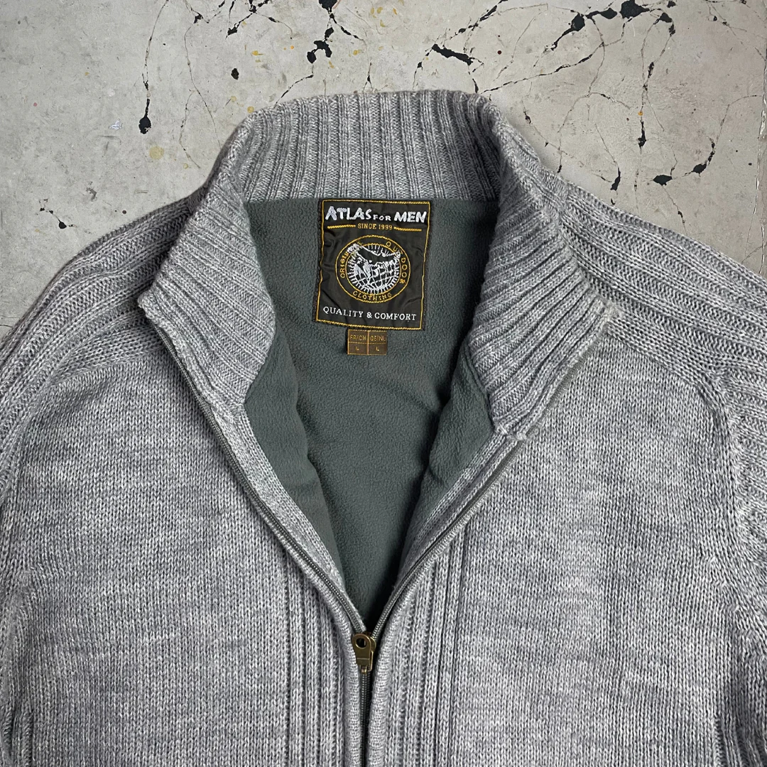 Vintage Grey Zip up Knit Jumper - Image 4