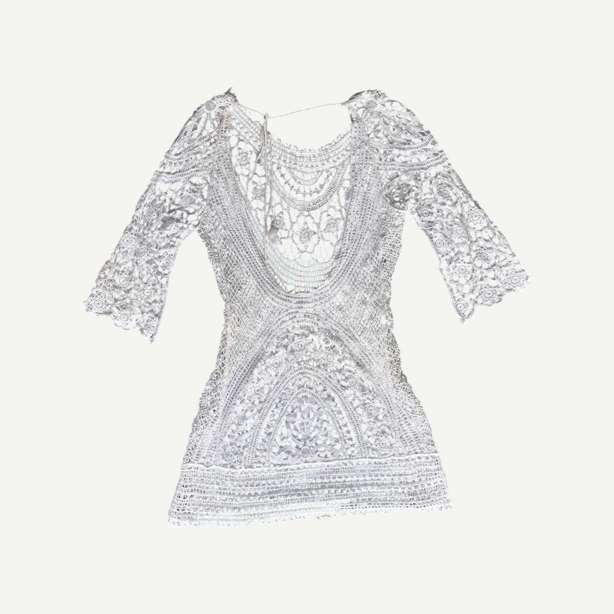 White Lace Crochet Short Dress Summer Beach 2000s - Image 3