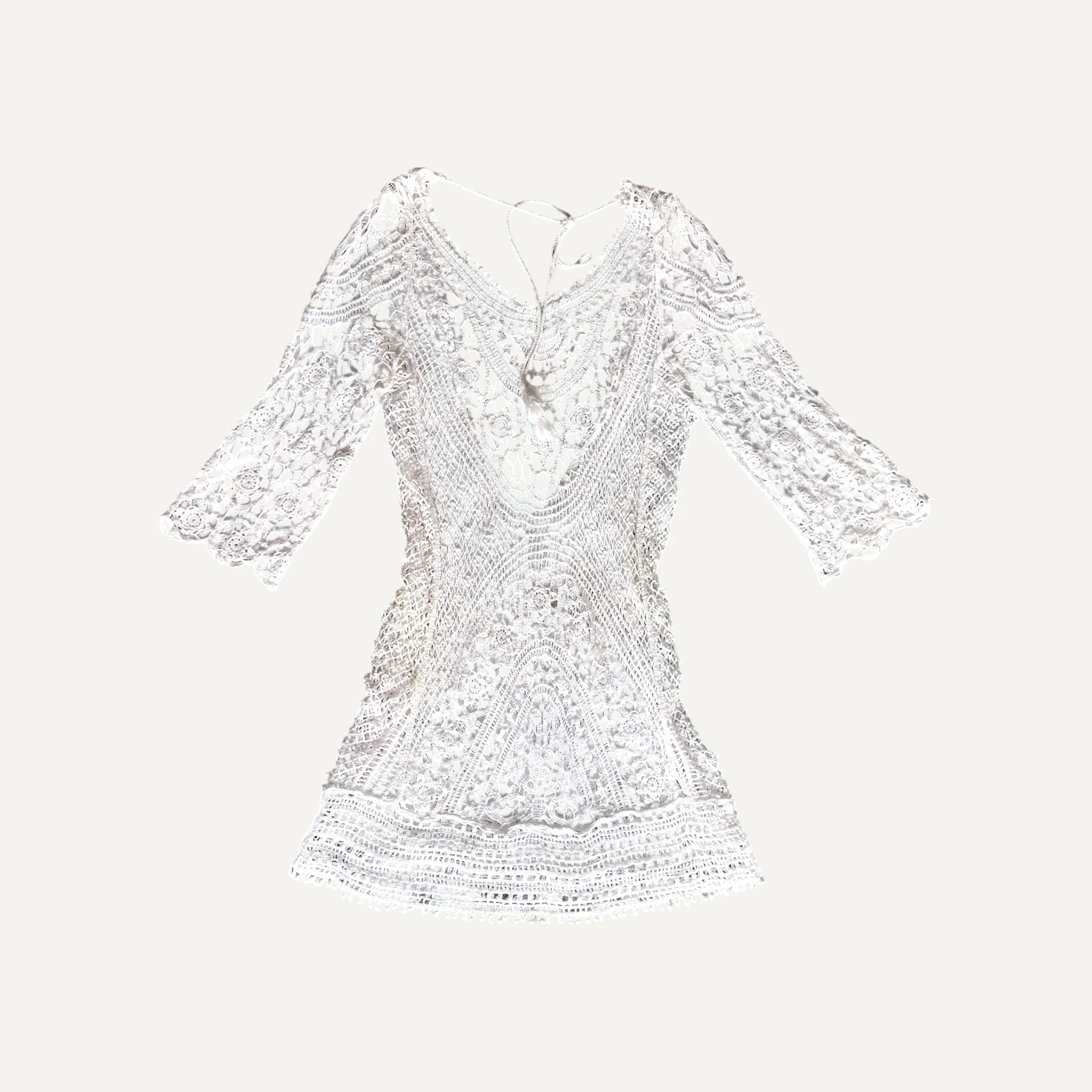 White Lace Crochet Short Dress Summer Beach 2000s - Image 4
