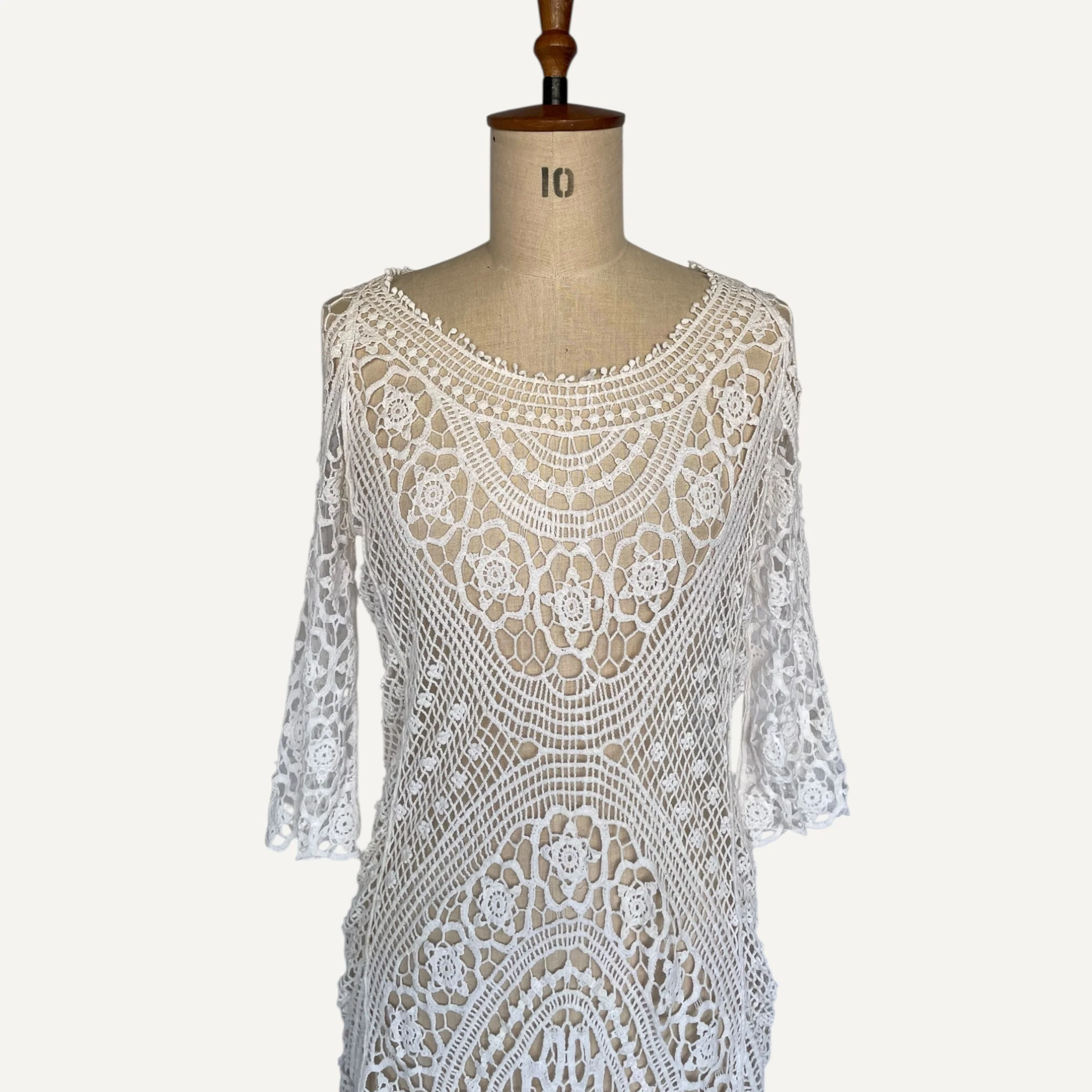 White Lace Crochet Short Dress Summer Beach 2000s - Image 5