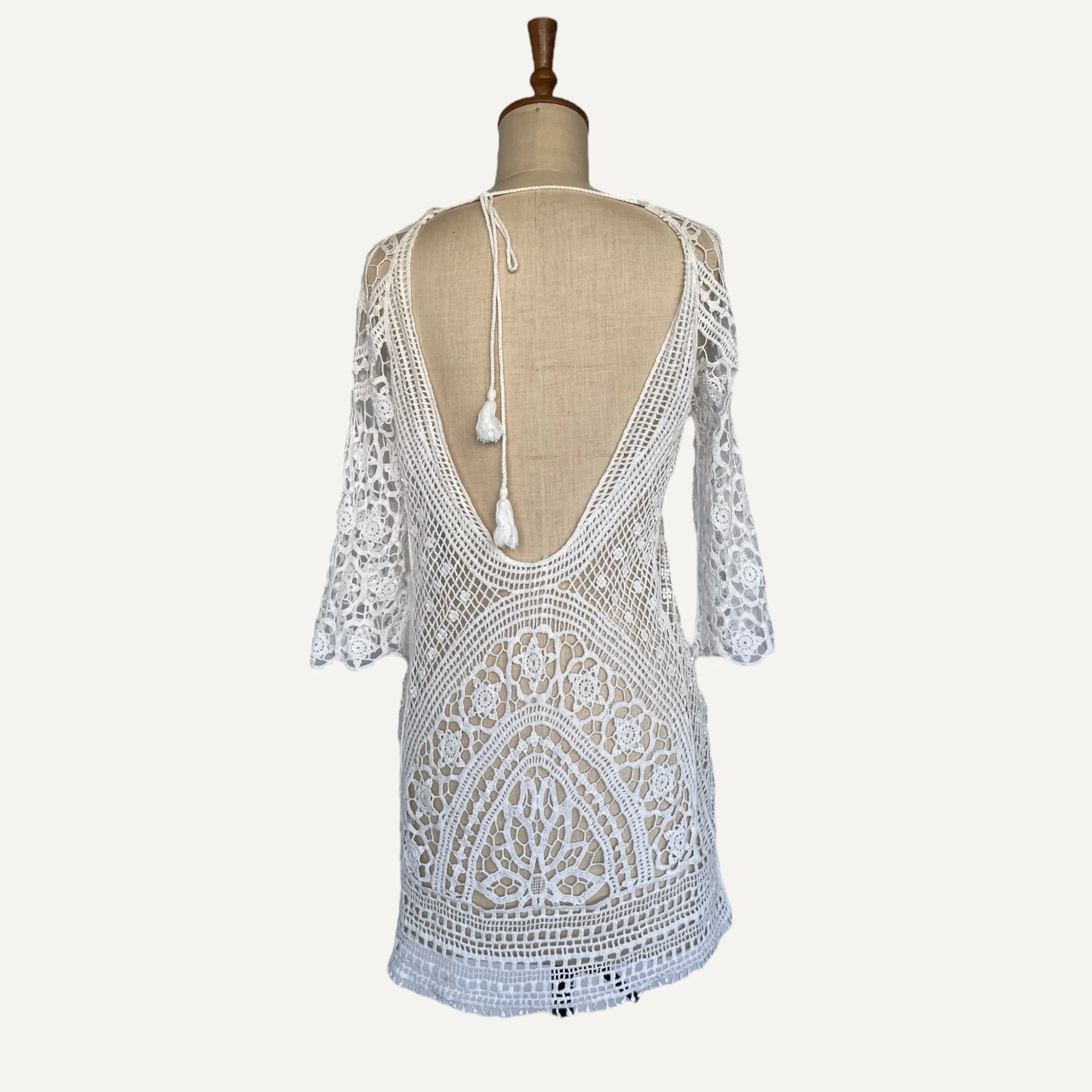 White Lace Crochet Short Dress Summer Beach 2000s - Image 6